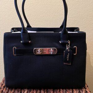 COACH 36488  Black Swagger Carryall Pebble Leather Satchel NEW $395